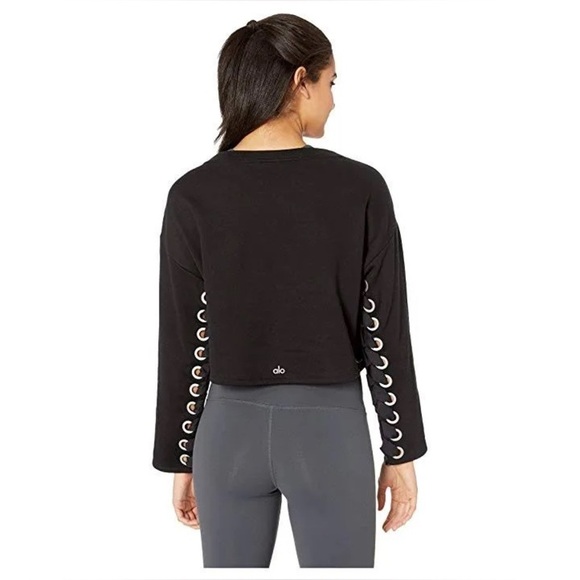 Alo Yoga Suspension Lace-up Cropped Pullover Sweater, Black, Size Medium - Picture 13 of 13